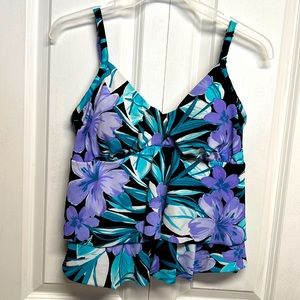 Trim Shaper Purple Blue White Ruffle Tankini Bathing Suit Top Size 10
